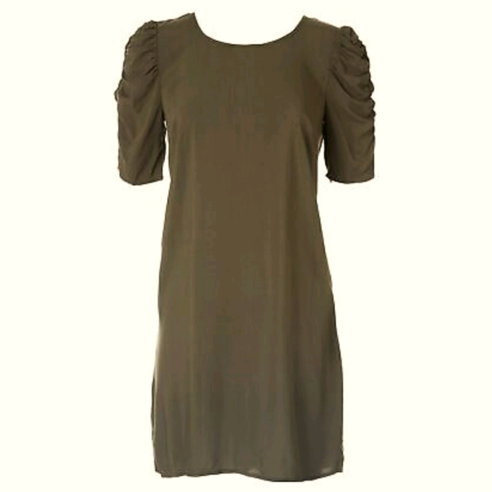 MSK Olive Green Short Puff Sleeve Dress, size M